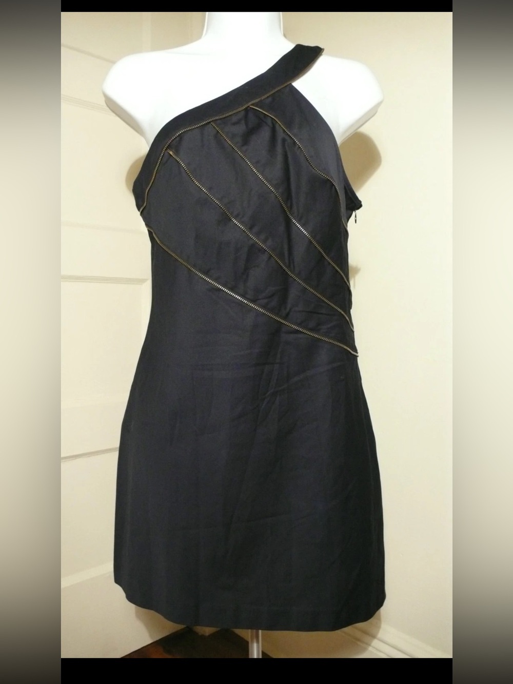 Free People Black One-Shoulder Dress Zip Trim zipper 8